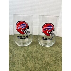 Buffalo Bills NFL Football Helmet Drinking Glasses Set of 2 Vintage